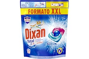 Dixan Total 3+1 Detergente en Cápsulas para Lavadora (60 lavados), jabón para ropa blanca y clara, limpieza, luminosidad y frescor en un detergente, versión actualizada