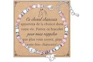 Astellea Bracelet en Pierre Naturelle avec Pendentif Cheval, Initiales lettres Bracelet pour Fille Femme, Bijoux Personnalisés pour Les Amateurs de Chevaux Amis Famille Collègues