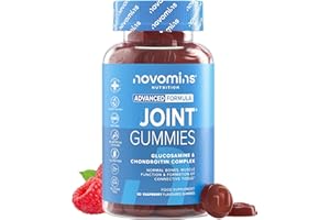 Glucosamina Condroitina y Cúrcuma - 60 Gominolas - Articulaciones Suplementos con Vitamina C, D, E - para Articulaciones, Huesos y Cartílago - Formación del Colágeno - Sin Gluten - Novomins