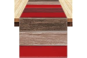SERENTO Camino de Mesa Lino Moderno Camino de Mesa Rayas de Color Madera Textura Camino de Mesa Granja Rústico Retro Lavable Decoración para Mesa de Comedor Granja Fiesta Picnic Cocina Gratis 40 X 140 cm