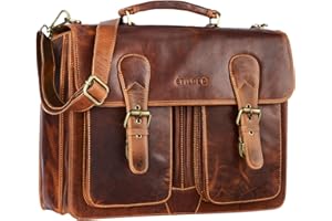 STILORD 'Denver' Grand Sacoche Porte Document Homme en Cuir Véritable - Sacoche Ordinateur 15,6 Pouces Vintage Cognac - comme Serviette Professeur ou Sac pour Le Cours
