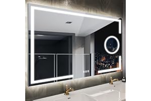 STARLEAD Espejo-Baño-con-Luz 120x70cm, Espejo-Aumento-5X-de-Baño, Espejo-Baño-LED con Antivaho, Regulable, 3 Temperaturas Color, Función Memoria, IP44, Vidrio Templado, Horizontal