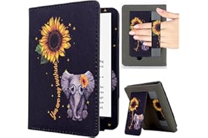 KEROM Case for 7"/6.8" Kindle Paperwhite (12th/11th Generation, 2024/2021) and Kindle Colorsoft Signature Edition Case, PU Leather Foldable Stand Cover with Hand Strap & Auto Wake/Sleep, Elephant