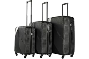 Neo 3 Piece Hard Shell Luggage Suitcase Set ABS Expandable Handle Lightweight Durable Trolley Travel with 360 Spinner Wheels Inbuilt Lock 20" 24" 28" (Black)