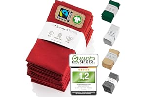 BewusstGrün® Lot de 12 Serviettes en Tissu équitables et durables + Instructions de Pliage I 100% Coton Bio I 45 x 45 cm Rouge