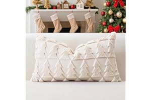 Artscope Set of 1 Xmas Soft Plush Short Wool Velvet Decorative Cushion Covers 30x50cm Lumbar Luxury Style Throw Pillow Covers Pillow Shell for Sofa Bedroom Christmas Tree Cream Beige