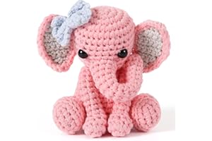 Ktmeor Crochet Kit for Beginners,Crochet Animal Kit for Adults and Teens with Step-by-Step Video Tutorials,DIY Knitting Supplies with Easy Yarn,20% Extra Practice Yarn-Elephant