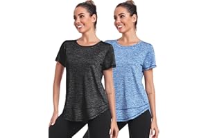Deaviya Women's Sports T-Shirt Gym Tops, Short Sleeve Workout Casual Running Tops, Ladies Gym Yoga Sports Top, Crew Neck Fitness T-Shirts for Women, Loose Side Split Tee