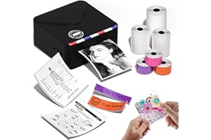 ‎PHOMEMO Phomemo M02S 300 DPI Thermodrucker, Taschendrucker Mini Drucker für Handy mit 6 Papierrollen, Kompatibel mit 15, 25, 53 mm Papier, ideal für Studium, Scrapbooking, Fotos, Geschenke (Schwarz)