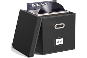 Aolawco Leather Vinyl Record Storage Box for 12 inch Records, Collapsible Records Crate, Folding LP Storage Boxes Holds up to 90 Records, Records Organizer for Albums, CDs, Passports, Magzine, Files