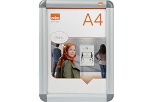 Nobo Tablón de Anuncios de Pared con Marco Tamaño A4, Protección Antirreflectante, Elegante Marco de Aluminio, Color Plata, 1902214