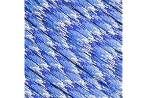 WEST COAST PARACORD Fluorescent Reflective 550 Type III Guyline Tent Rope Camping Survival Cord High-Visibility Paracord- Rot and UV Fade Resistant (Reflective Bucky Blue Camo, 25 Feet)