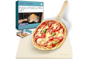 HEFTMAN Juego de Piedra para Pizza con Pala de Aluminio - para Horno, Parrilla y Barbacoa - Piedra de Cordierita para Hornear Pan y Pizza con Corteza Perfecta