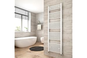 Heilmetz Towel Radiator Towel Rail, 1600 x 500 mm Bathroom Towel Rail Ladder Radiator, 30 Bars Straight Tube Towel Rail Radiators Central Heating Radiator White