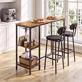 Xbro High Table with 2 Stools Bar Table 2 Shelf Rack | Compact design with backrest for comfort and smooth surface easy to cl