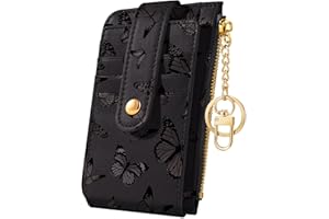 Hautebella Credit Card Holder Wallet for Women Cute Small for Ladies Teen Girls Female RFID Black Butterfly Leather Cardholder Wallets Organizer Purse Girly Aesthetic Print Unique Zipper