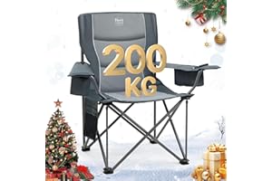 TIMBER RIDGE Chaise Pliante Camping 200kg 63cm Large-siège Confortable Chaise de Exterieur Rembourrée Porte-Gobelet Sac Isotherme Accoudoirs Réglables pour Pêche Voyage Festival