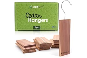ecoKiwi Moth Repellent for Wardrobes & Clothes - 10 Pack Cedar Wood Hanging Blocks - Cedarwood Moth Repellent Wardrobe Freshener - 100% Natural Oil Storage for Drawers with Sandpaper