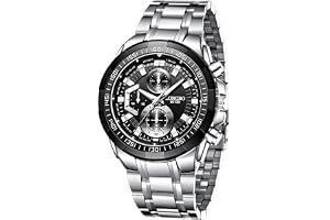 LONGBO Black Business Casual Stainless Steel Decorative Subdials Big Blue Dial Scratch Resistant Waterproof Analog Watch for Men and Boys