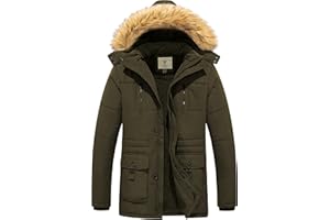 WenVen Homme Manteau d'hiver Décontracté en Molleton Veste d'Extérieur Classique en Coton Manteau à Capuche Fausse Fourrure Parka Coupe-Vent