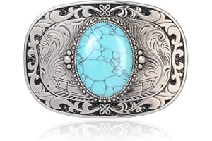 Btilasif Turquoise Belt Buckle for Men Women Handamde Round Shaped with Natural Stone Western Cowboy Rodeo Belt Buckle