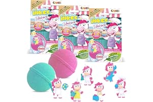 INKEE Licorne Profession - 3 bombes de bain Licorne avec surprise à l'intérieur, 3 figurines licornes - boules de bain 3x 100g Arôme Milchshake Banane & huile de Jojobaa, rose et verte