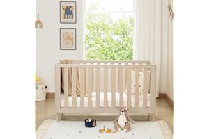 Babymore Dante 3-in-1 Cot Bed – Converts to Toddler Bed & Sofa | 120 x 60 cm | 3 Adjustable Mattress Heights | Protective Teething Rails | Suitable from Birth to 6+ Years (Natural)