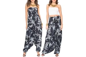 likemary Combinaison Femmes - Se Transforme en Pantalon Harem à Taille élastique - Combinaison Sarouel en Coton Taille Unique Convertible en Pantalons Harem d’été Avec Poches - 2-en-1