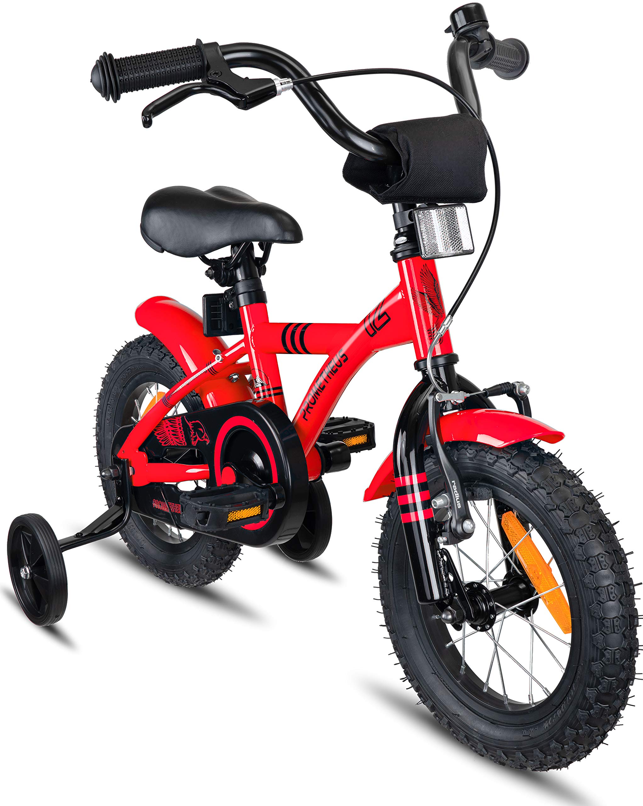 €149.00 Prometheus Bicicletta per Bambini e Bambine da 3 Anni nei Colori  Rosso e Nero da 12 Pollici con rotelle e contropedale… - bikewebshop.it