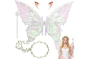 YeahBoom Ailes de Fée Lumineuses à LED,Ailes de Papillon avec Oreilles d'Elfe,Bandeau de Fée à LED Et Baguettes de Fée,Ailes de Fée à LED,Ailes de Princesse pour Halloween,Cosplay,Fête d'anniversaire