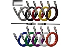 Mygatti Câble Microphone Câble XLR 0.5 Mètres(Lot de 10,Multicolore),mâle vers femelle,câble patch DMX équilibre blindé 3 broches,Avec suppression EMI et RFI,Compatible avec amplificateur,hautparleur