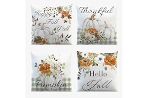 AIBIIN 45 x 45 cm jesienne poszewki na poduszki zestaw 4 jesiennych dyń kwiatowe lniane poszewki na poduszki na sofę kanapę dekoracje do domu sypialni