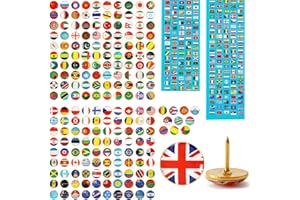 FUYIHGL 200 Pcs National Flag Pins World Push Pins Thumb Tacks Country Flag Push Pins with National Flag Guide, Map Tacks Flag Map Push Pins for World Map Pins Flag Map Pins for Cork Board, Travel World Map