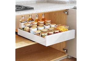 SAYZH Cajón Telescópico, Cajón Deslizante Para Alacena, Cajón de Cocina Extensible Desplegable, (40 cm de Ancho x 43 cm de Profundidad x 9 cm de Alto), Sin Necesidad de Taladrar Ni Clavar (Blanco)