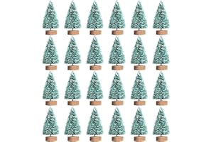 MELLIEX 24 szt. miniaturowe sztuczne choinki stołowe śnieżne matowe drzewa z drewnianą podstawą