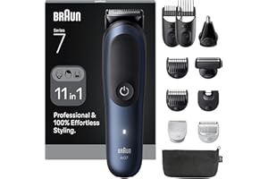 Braun Series 7 Wielofunkcyjny zestaw do pielęgnacji ciała, 11 w 1, ProBlade i AutoSense, 120 min, SkinGuard i cieniowanie brody, AquaGrip do używania pod wodą, AIO7540, niebieski