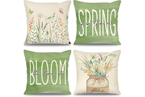 Weldomcor Poszewka na poduszkę 45 x 45 cm, poszewka na poduszkę w kwiaty, zestaw 4 dekoracyjnych poszewek na poduszki, nowoczesne, dekoracyjne, na kanapę, sofę, do sypialni, łóżka, samochodu (wiosna)