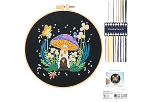 JSRQT Ricamo Starter Kit Con Motivo Casa dei Funghi,Set da Ricamo per Principianti,Ricamo Starter Kit per Adulto Principianti
