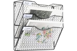 EasyPAG A4 Hühner-Drahtgeflecht in Tablett, Wandtasche, Aktenhalter, Brief-Organizer, Zeitschriften-Aufbewahrung, Schwarz