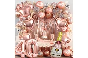 VICTERR Rose Gold 40th Birthday Decoration for Women - Happy 40th Birthday Banner, Triangle Flag Banner, Number 40 Balloons, Foil Curtains for Party Decorations