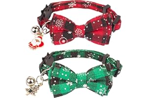 ANIMACOSER 2 Stück Weihnachte-Katzenhalsband mit Glocke Verstellbar Schleife Katzenhalsband Soft Katzen Halsband Weihnachten Schneemann Weihnachtsbaum Anhänger Katze Weihnachten Kostüm Collar