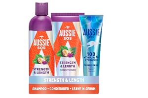 Aussie styrka och längd schampo och balsam set, återfuktar och stärker långt, svagt hår, ger näring åt ömtåligt hår för att f