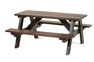 BrackenStyle Recycled Plastic Picnic Bench - A Frame Commercial Grade Park Table - 6 Person (Black and Brown)