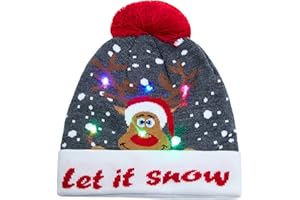 TUONROAD Nowość czapki świąteczne LED świecące Boże Narodzenie dzianinowa czapka unisex urocze ciepłe czapki fantazyjne przebranie zima śnieg czapka brzydkie święta festiwal impreza prezent dla kobiet mężczyzn dzieci, Czapki bożonarodzeniowe LED 5