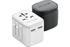 Worldwide Travel Adapter with USB, FSTravelP Universal Plug Adapter with 2 USB & International AC Socket, Dual 10A Fuses, All In One Travel Plug Adapter Worldwide for USA UK EU AU CN 150+ Countries