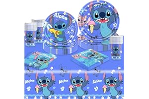 Maryparty 69Pcs Partygeschirr Geburtstag, Stit Geburtstagsdeko Party Set - Pappteller Kindergeburtstag Geschirr Set mit Teller Becher Servietten Tischdecke, Cartoon Tischdeko für 16 Personen