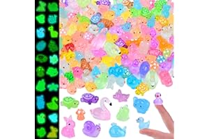 XHTOL 140PCS Mini Resin Animals, 24 Styles Luminous Mini Animals Tiny Resin Animals Mixed Miniature Little Small Plastic Animals Figures Glow in the Dark for Aquarium Landscape Fairy Garden Dollhouse Decor