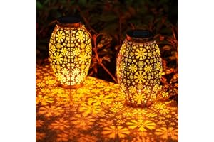 OxyLED Lanterne da Esterno, Lanterna Solare da Esterno 2 Pezzi Metallo Retro Lampada Solare da Giardino Auto on/off Appendibile Decorative Lanterna per Giardino Terrazza Balcone Festa Decorazione