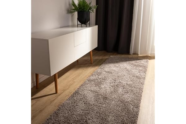 benuta Basic Hög lugg Matta Sohari - Taupe 70x200 cm - Minimalistisk - Mjuk tvättbar - Sovrum, hall, matsal - Lämplig för golvvärme