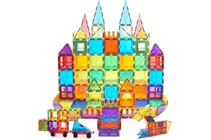 MagHub Magnet Toys Magnetic Tiles, 125 PCS Magnetic Building Blocks Set for Boys Girls Preschool Educational Construction Kit Magnet Stacking Toys for Kids Toddlers Children